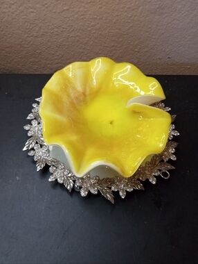 EXQUISITE Murano Italy 6" Aventurine Canary Yellow Ashtray Bowl